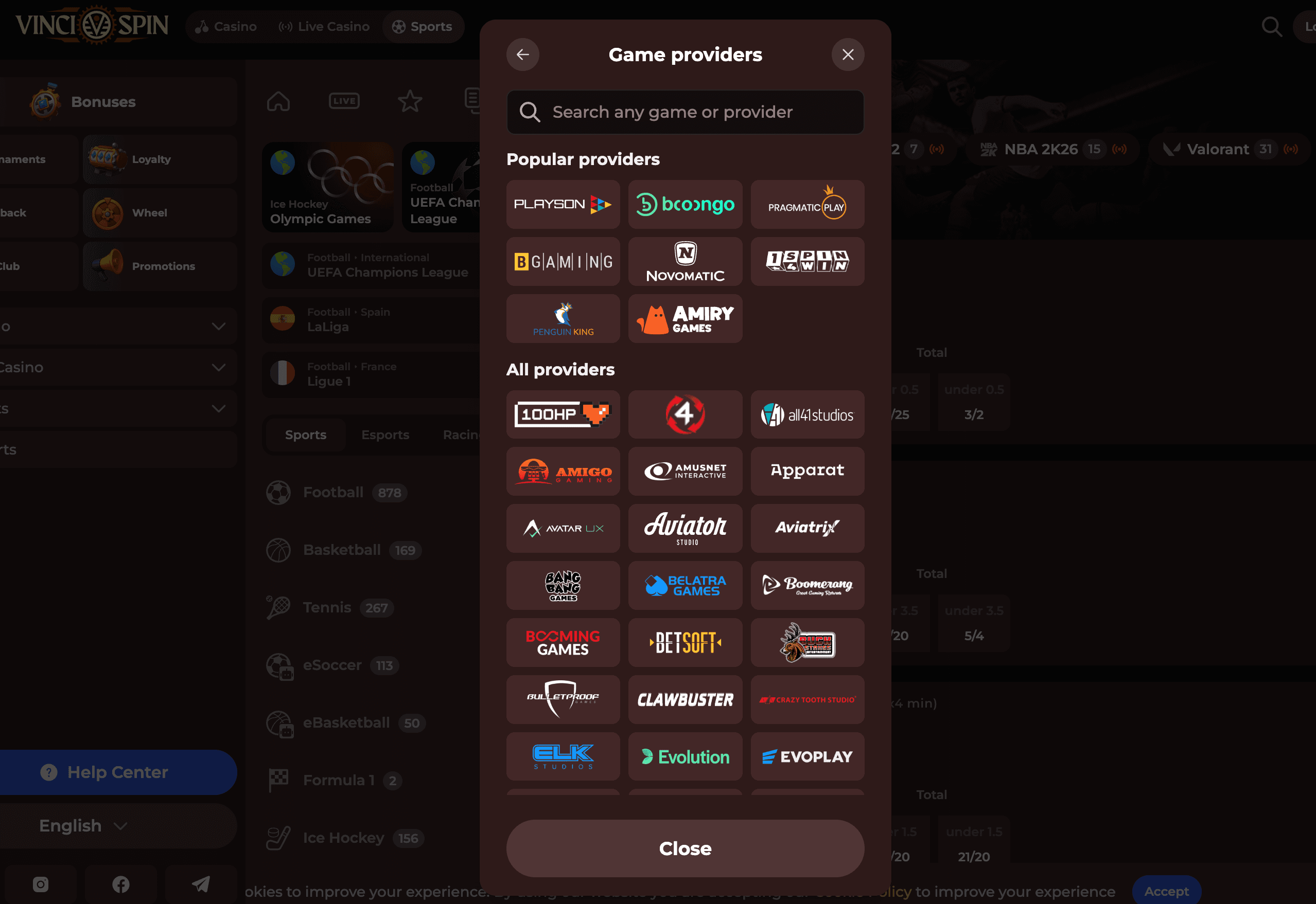 vincispin casino providers