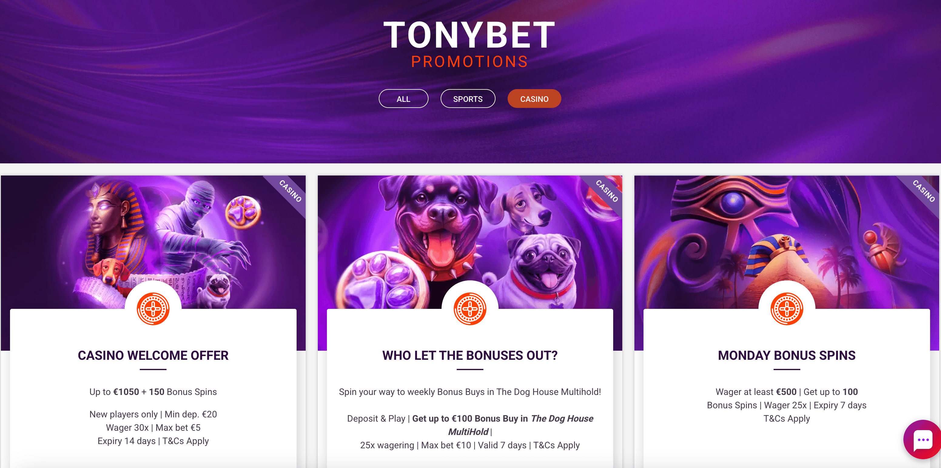 tonybet casino bonuses