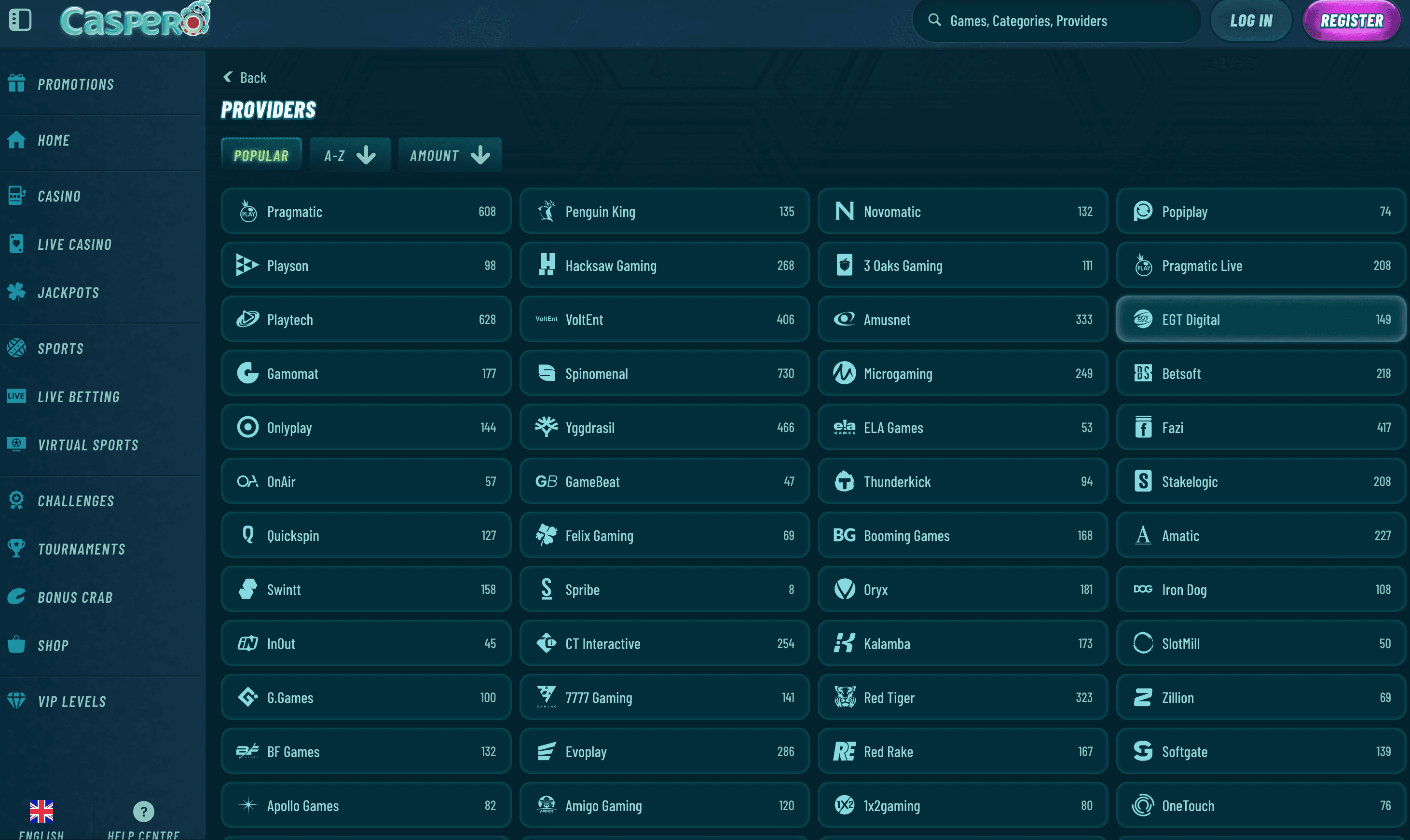 caspero casino providers